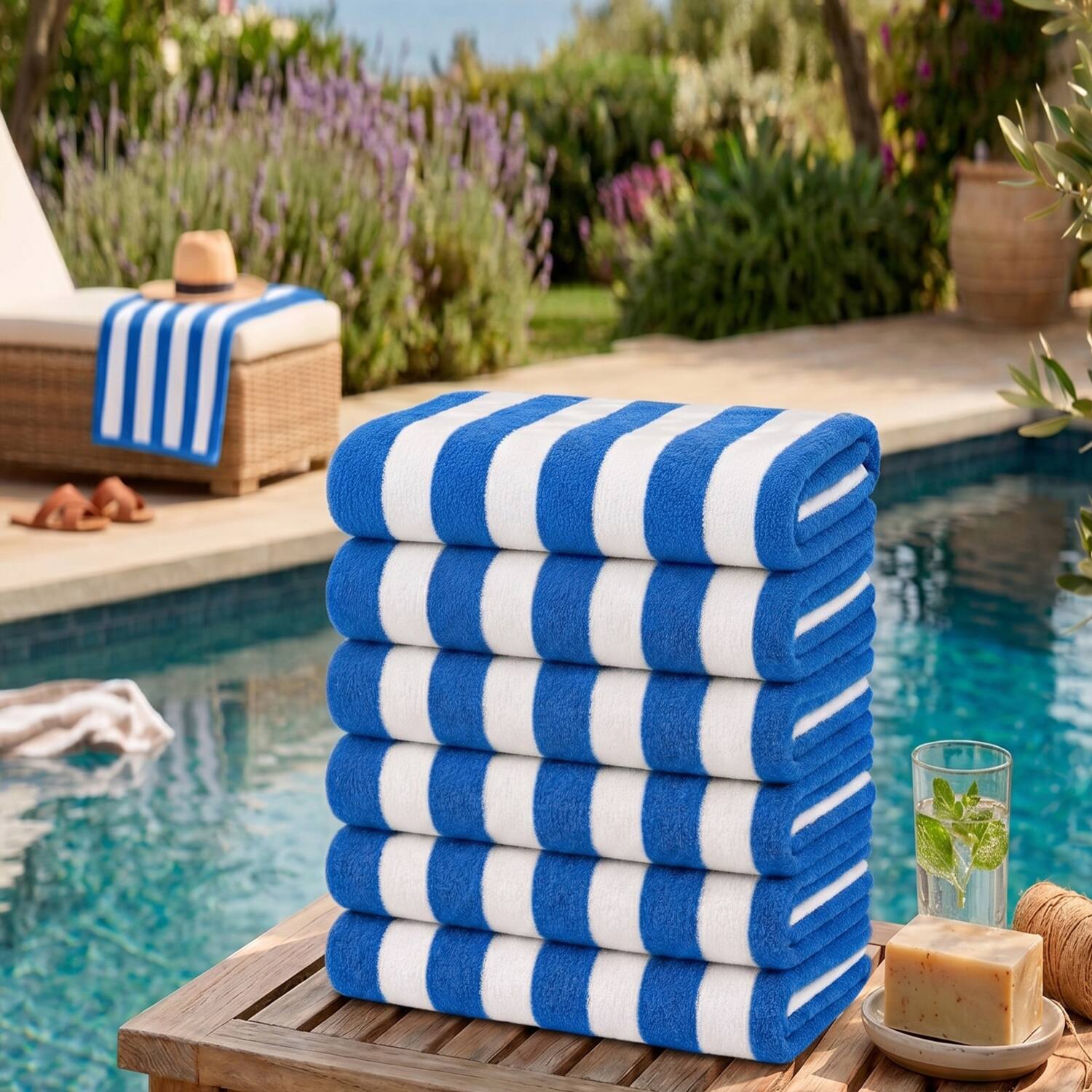 Angle. Plazatex - Plazatex Terry Cabana 80% Cotton 20% Polyester Oversized 6 Pack Beach Bath Towel 36" x 66" Blue - Blue.
