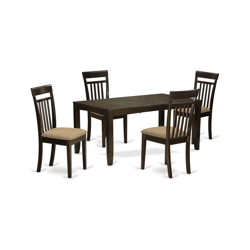 Left. East West Furniture - LYCA5-CAP-C 5 Pc Dining room set-Dining Table with Leaf Plus 4 Kitchen Chairs - Cappuccino.