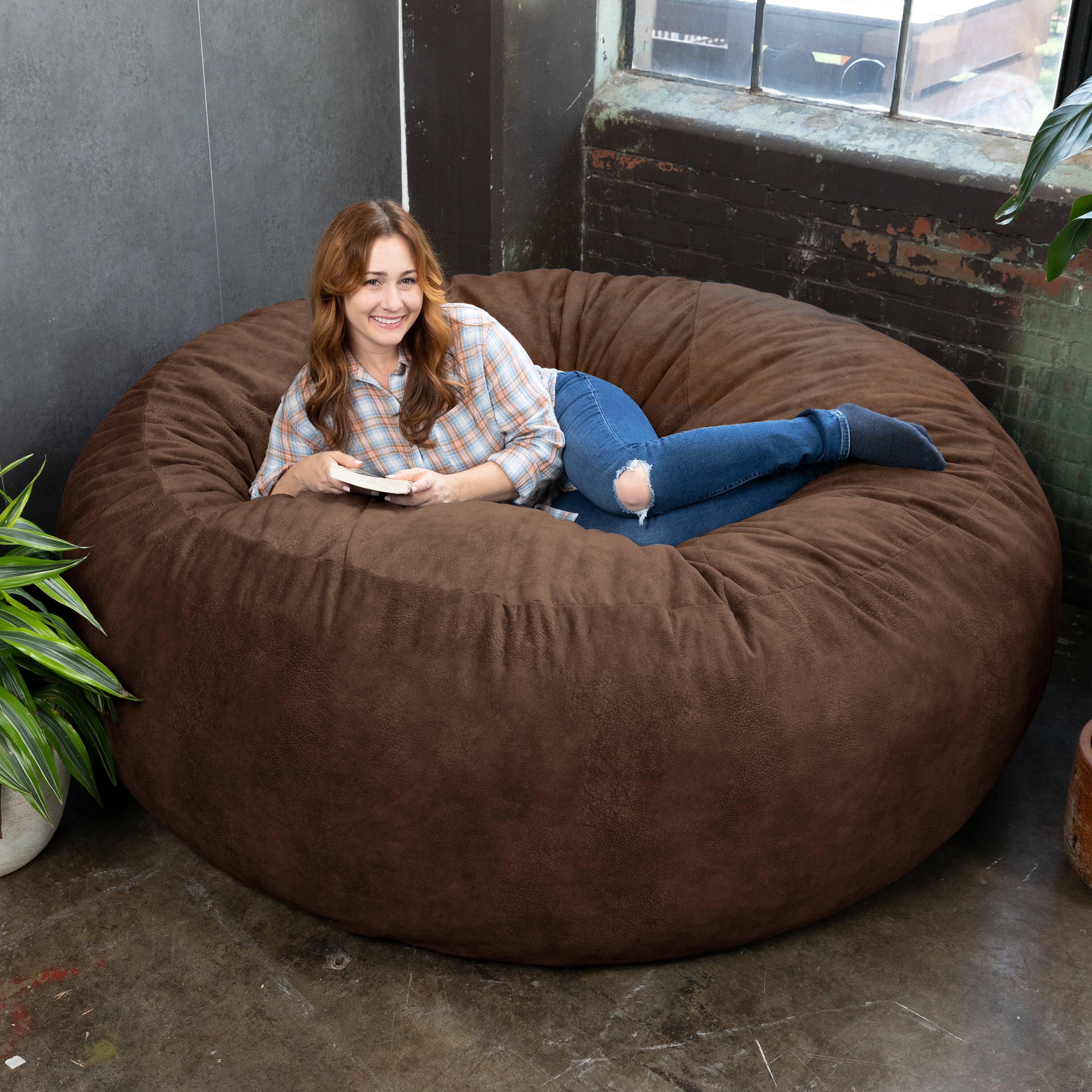 Alt View 1. Jaxx - Jaxx Saxx 6 Foot Giant Bean Bag Chair - Padded Microvelvet, Chestnut - Padded Microvelvet - Chestnut.