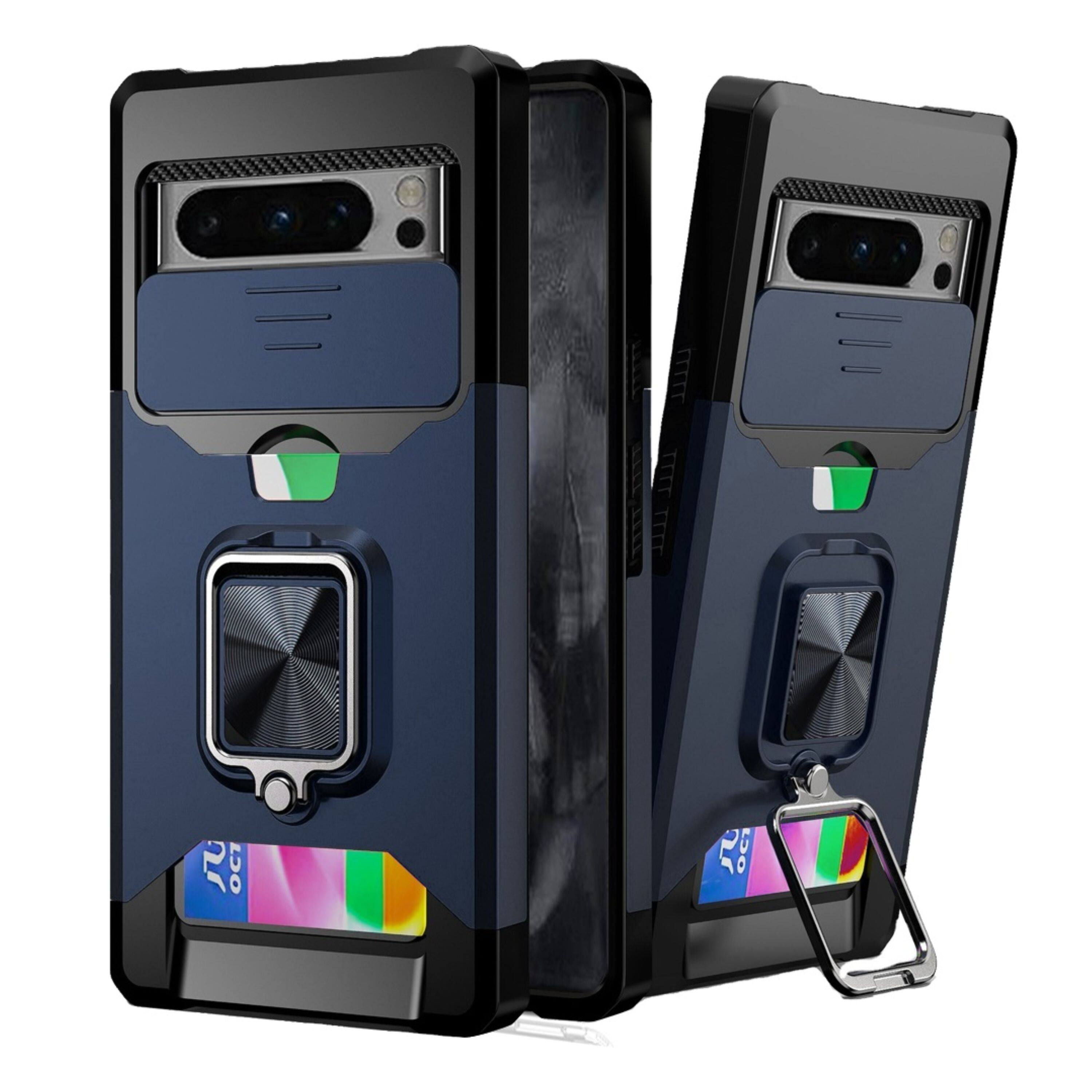 Kitcheniva - Rugged Magnetic Ring Stand Sliding Lens Cover Phone Case With Card Holder For Google Pixel 8 Pro 5G - Blue price history on PriceWatchPro