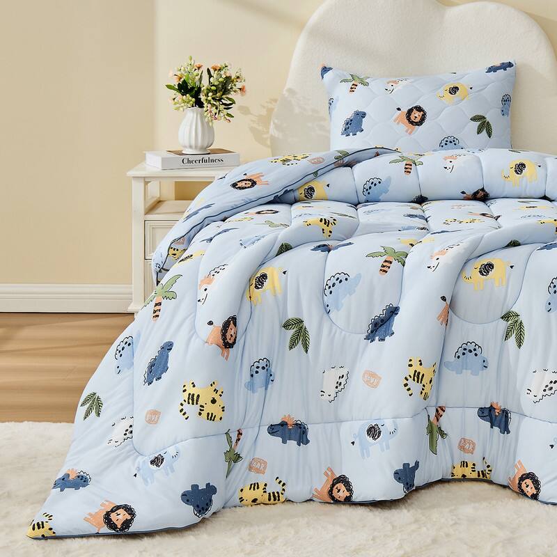 Bestier - Toddler Kids Comforter Set – 2 Pcs All-Season Bedding with Skin-Friendly Lightweight Quilt & Pillowcase - Blue