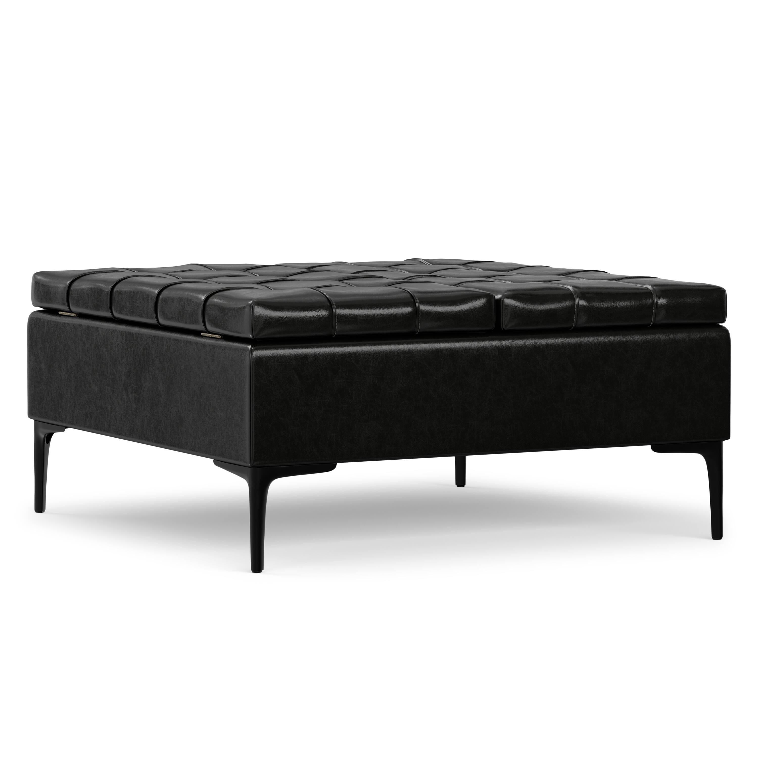 Alt View 4. Simpli Home - Laura 36 inch Transitional Square Mid Century Lift Top Storage Ottoman in Midnight Black Vegan Faux Leather, Assembled - Midnight Black.