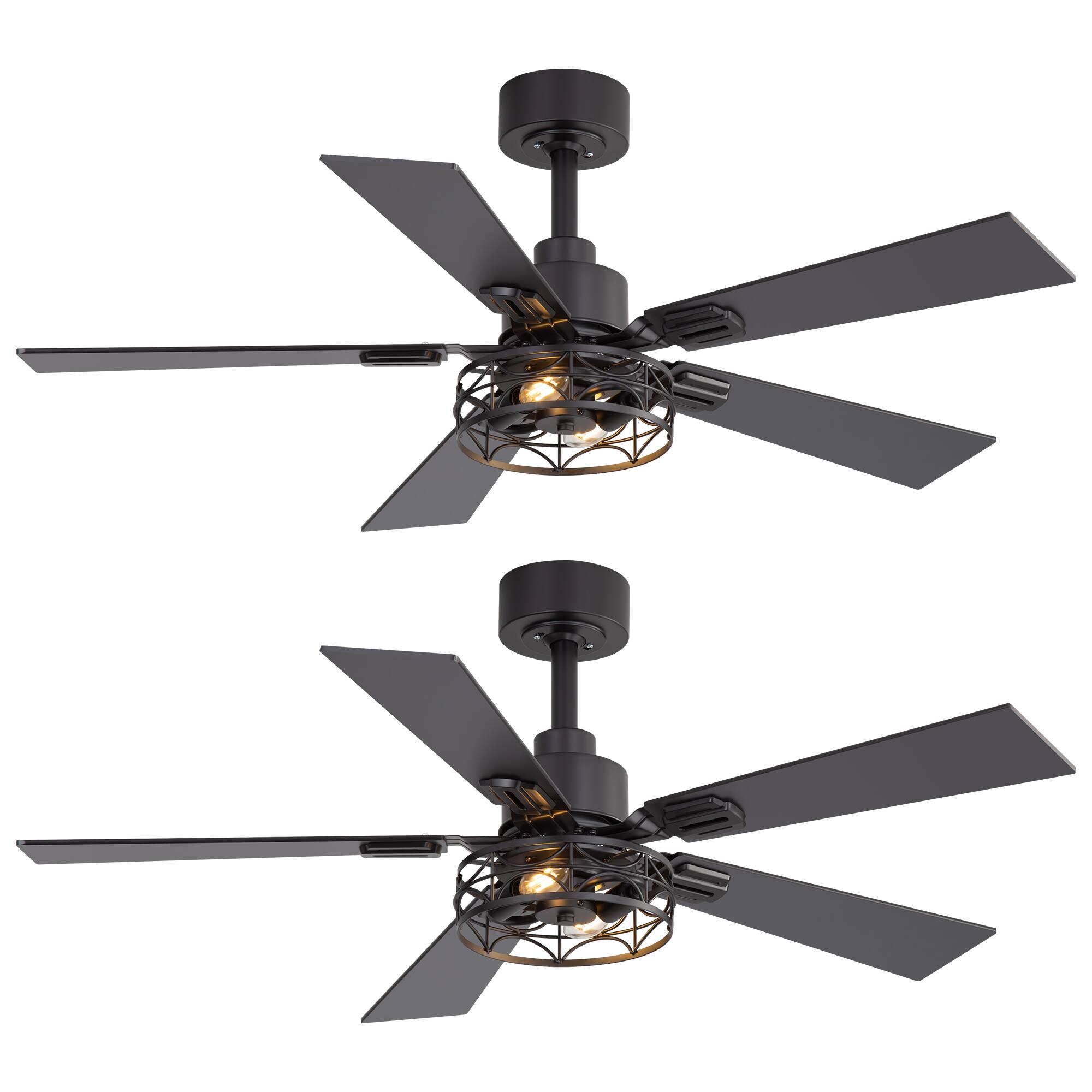 Angle. Breezary - 42-In Indoor Ceiling Fan with Light Kit, 5 Plywood Blades, 6-Speed DC Motor and Remote, Timer, Memory Function(1/2 Pack) - Matte Black (2 Pack).