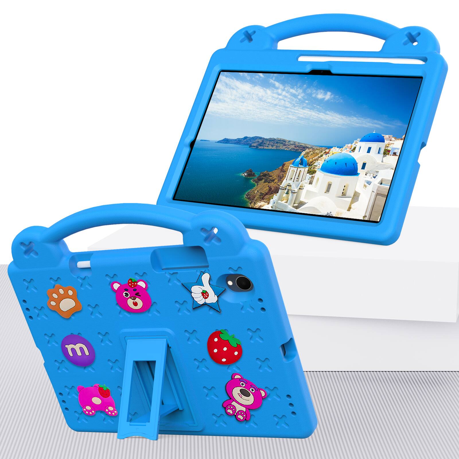Alt View 1. Dteck - For Samsung Galaxy Tab S11 2025 Cute Cartoon Kid Case Built-in Kickstand Handle Grip Shockproof Cover - Skyblue.
