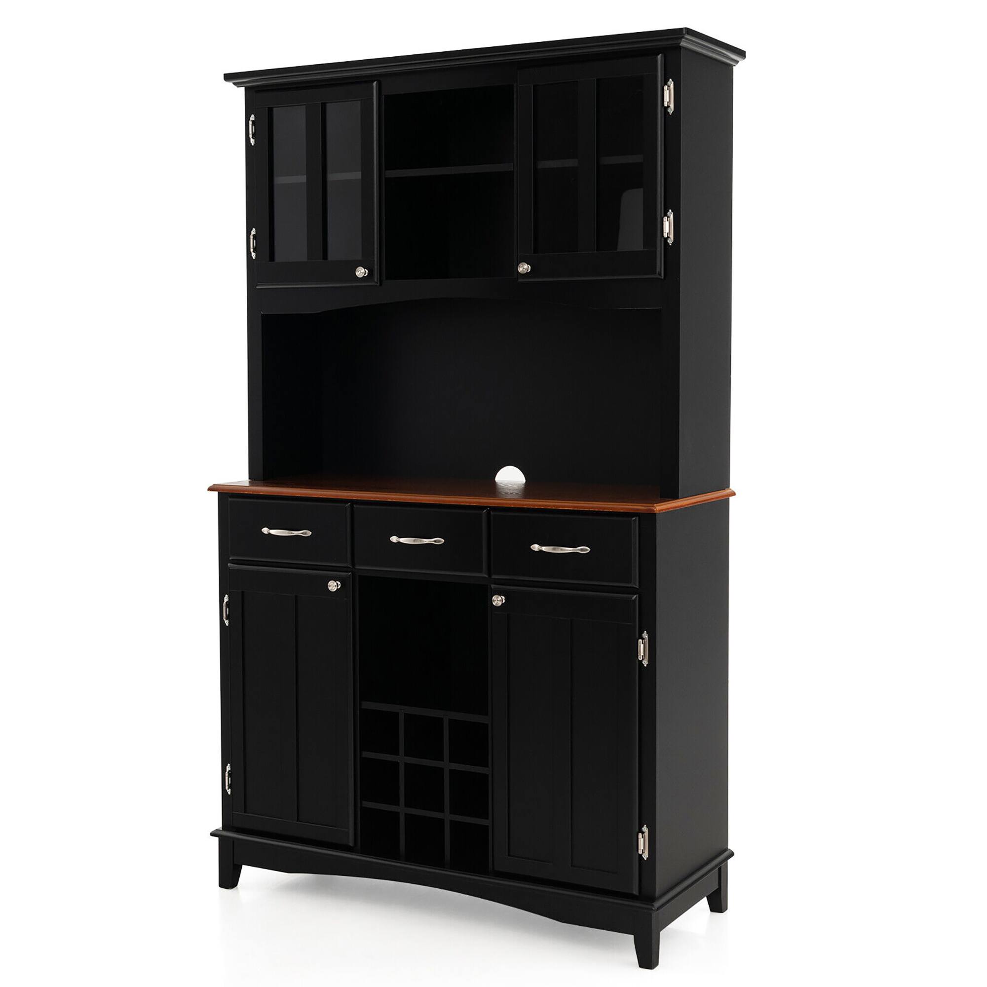 Alt View 9. Gymax - Gymax Buffet And Hutch Kitchen Storage Cabinet Cupboard w/ Wine Rack & Drawers Black - Black.