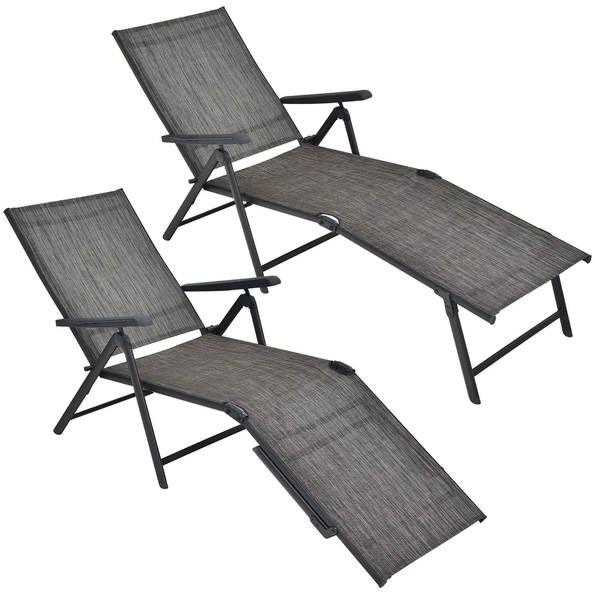 Alt View 1. Gymax - Gymax Set of 2 Outdoor Adjustable Chaise Lounge Chair Patio Folding Recliner Lounge Grey - Grey.