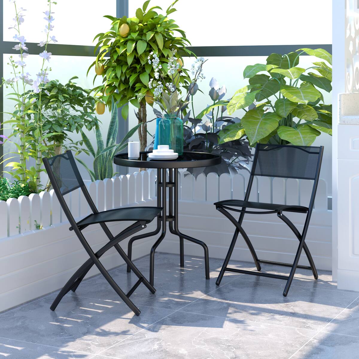 Alt View 3. Costway - Costway 3 Pcs Bistro Set Garden Backyard Table Folding Chairs Outdoor Patio Furniture - Black.