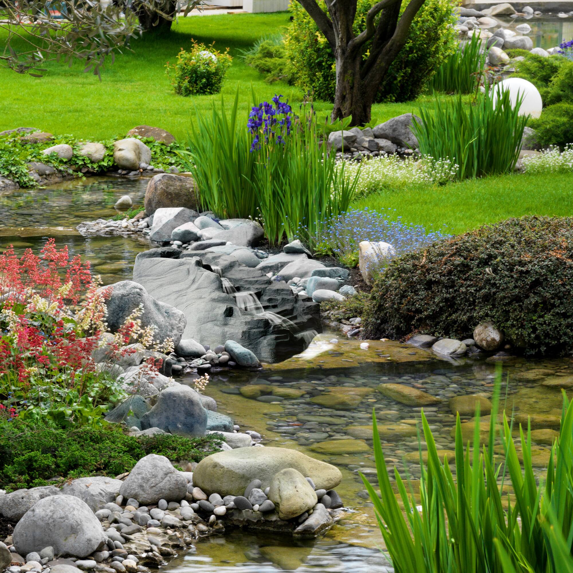 Alt View 7. Algreen Products - Algreen Outdoor Rock Waterfall, Tranquility Water Fountain for Pond & Backyard - Gray.