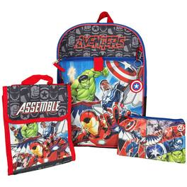 Marvel - Avengers Kids School Backpack 16" 5PC Lunch Kit, Keychain, Metal Carabiner, keychain, and utility case - Assorted Pre-Pack