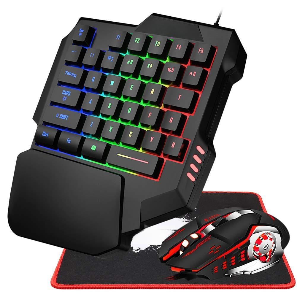 Earthley Blooms - One Hand Gaming And Mouse Combo Rgb Rainbow Backlit One handed Mechanical Feeling With Wrist Rest - Wireless - Default