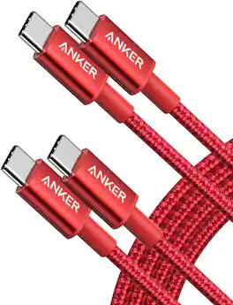 Anker - USB C to USB C Cable, Type-C 60W Fast Charging Cable (6 FT, 2Pack) - Red