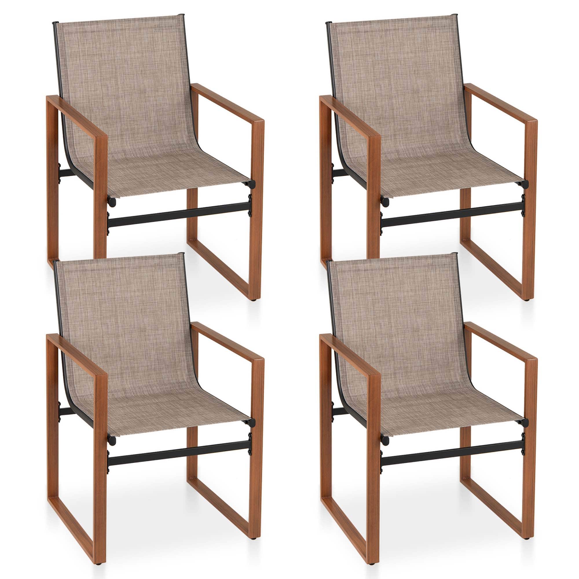 Gymax - 4 PCS Outdoor Dining Chairs Patio Furniture Chair w/ Breathable Seat & Backrest - Brown
