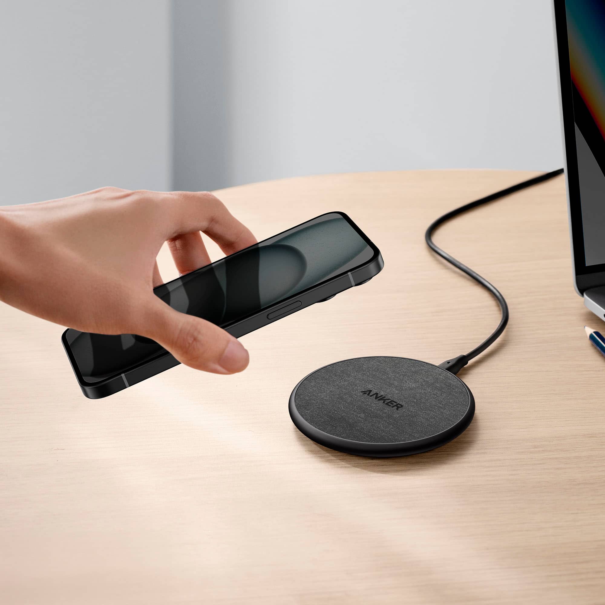 Alt View 1. Anker - 318 7.5W Wireless Charging Pad with Adapter for Qi Devices - Black+Gray.