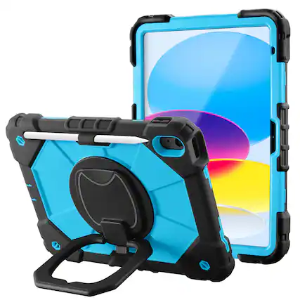 Front. Vena - For Apple iPad A16 Case for Kids, iPad A16 10th/11th Case, 360° Rotating Hand Strap Stand Cover for iPad A16 10.9" Blue - Blue.