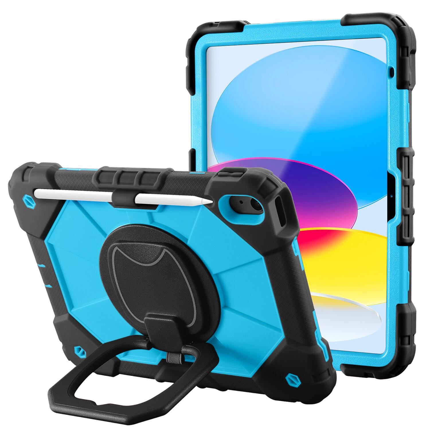 Vena - For Apple iPad A16 Case for Kids, iPad A16 10th/11th Case, 360° Rotating Hand Strap Stand Cover for iPad A16 10.9" - Blue
