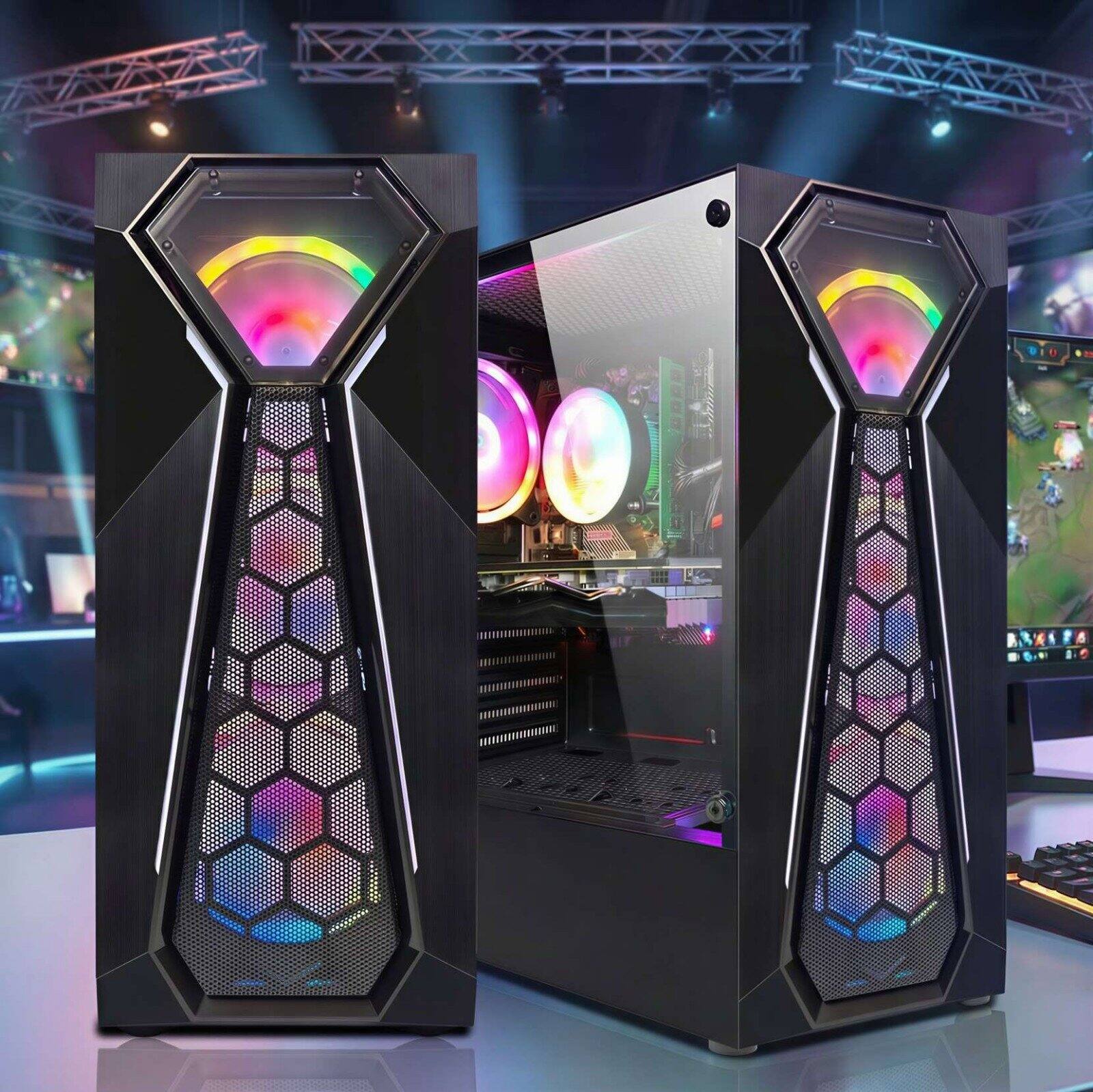 Left. STGAubron - STGAubron Gaming PC Computer Desktop, AMD Ryzen 5 5500 up to 4.2Ghz, GeForce RTX 2060 Super 8G, 16G DDR4, 1T SSD, WIN11H - Black.