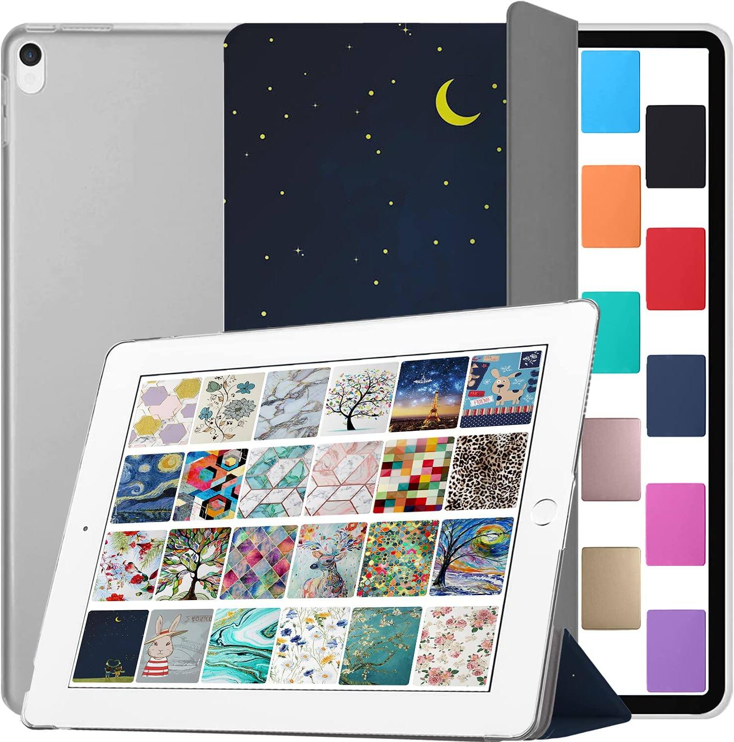 Front. DuraSafe Cases - iPad Pro 12.9" 2nd Gen 2017 Protective Tri-Fold Case with Sleep/Wake Cover A1670 A1671 A1821 - Night Sky.