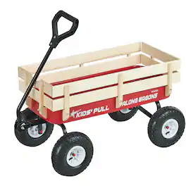 VEVOR - Pull-Along Wagon for Kids, 39 inch Toddler Wagons with Wooden Panels & Handle, Supports up to 330 lbs - Red truck bed + logs + white tires