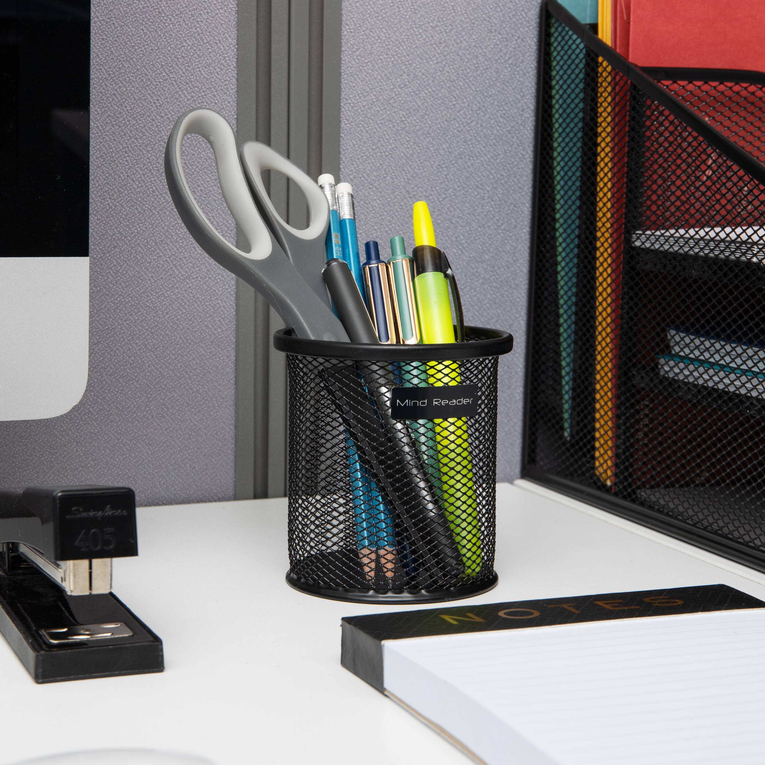 Alt View 11. Mind Reader - Pen and Accessories Holder, Desktop Organizer, Office, Metal Mesh, 3.5"L x 3.5"W x 3.75"H, Set of 3 - Black.