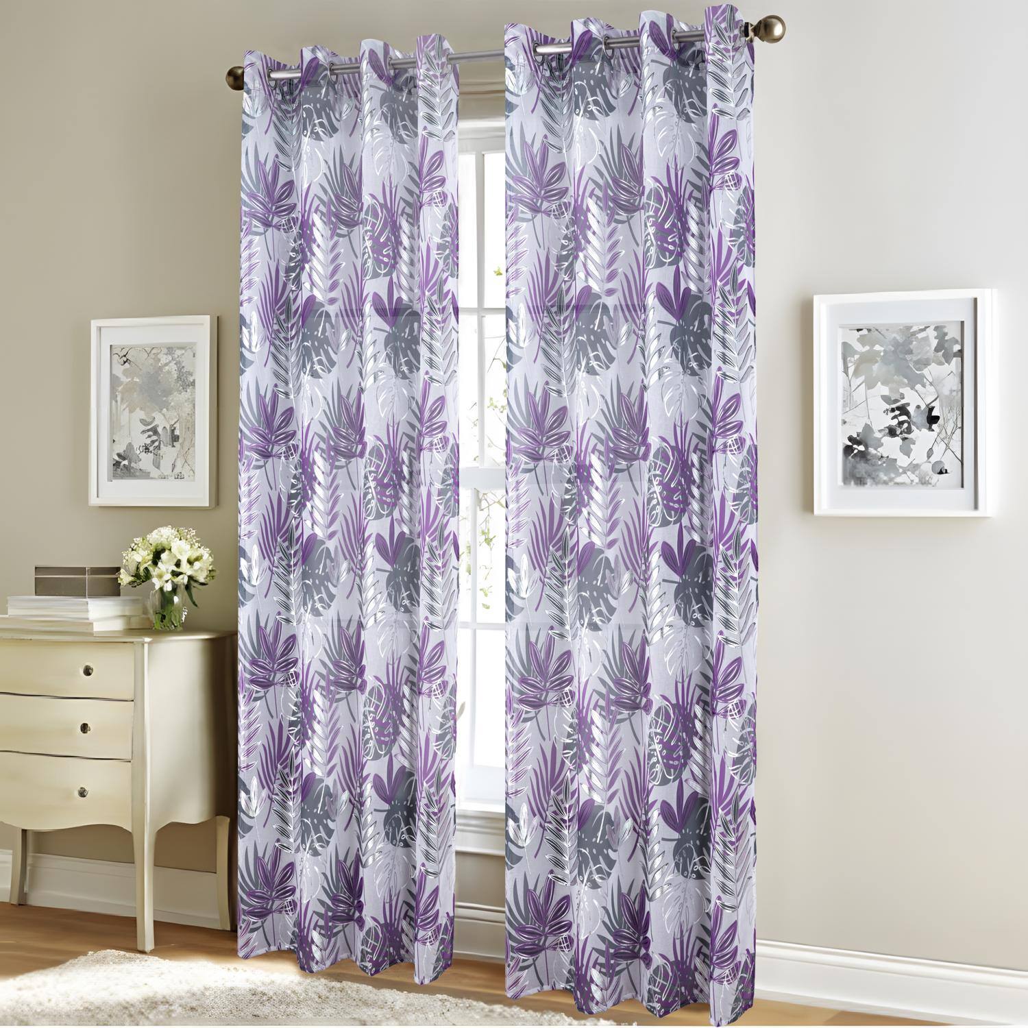 Angle. RT Designers Collection - RT Designer Collection Fern Foil Printed Doily Luxurious Decorative Grommet Curtain Panel 54" x 90" Lilac - Lilac.