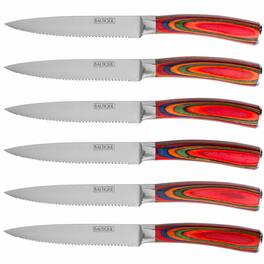 Baltique - Marrakesh Collection Kitchen Steak Knives Set of 6, Stainless Steel Serrated Knife Set with Colorful Handles - Red, Blue, Green, Orange