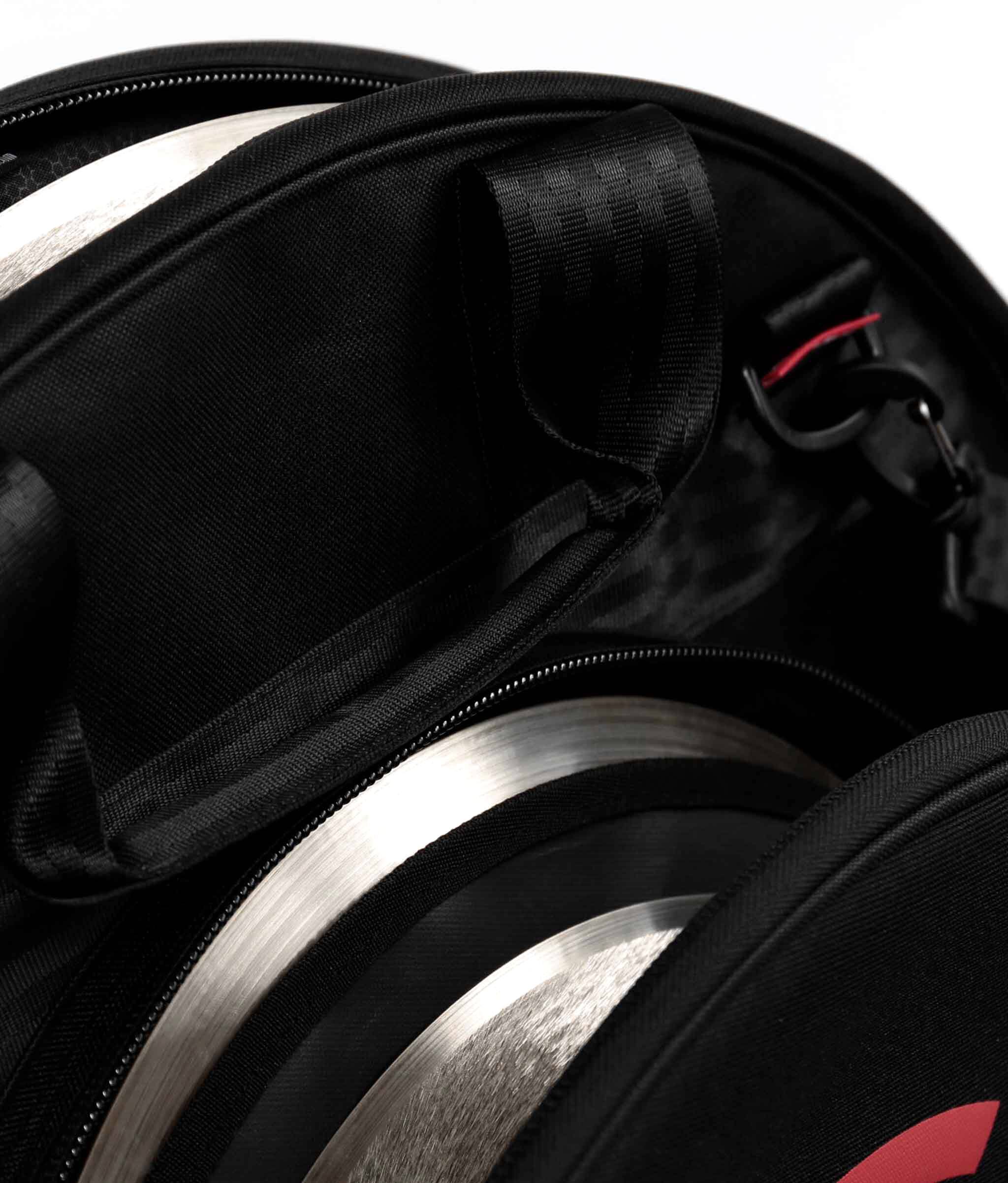 Angle. Gibraltar Hardware - 24" Pro Fit Deluxe Cymbal Bag with Backpack Straps, Compression Molded Padding & Water Resistant Exterior.