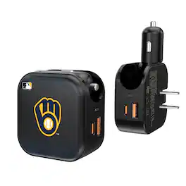 Keyscaper - Milwaukee Brewers 2-in-1 USB A/C Charger - Black