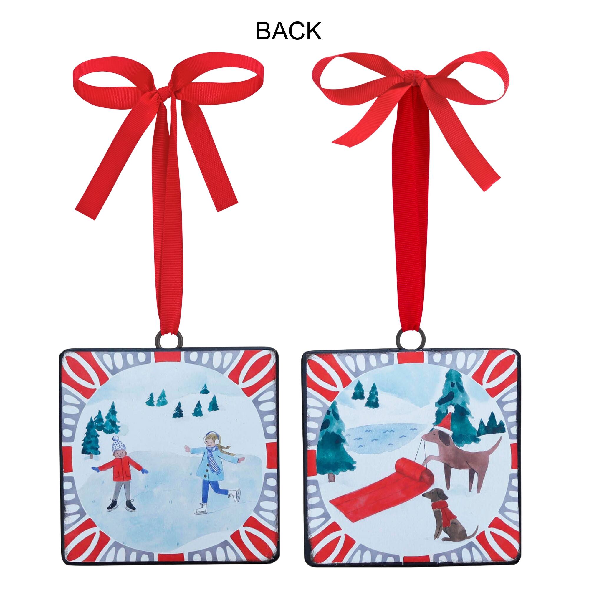 Angle. BreeBe - Sledding and Christmas Tree Ornament (Set of 12) - Red, White, Blue.