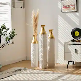 Anysun - Metal Floor Vases Set of 3 - Glazed Finish, 24in/28.7in/33.5in Height for Home Decoration - White