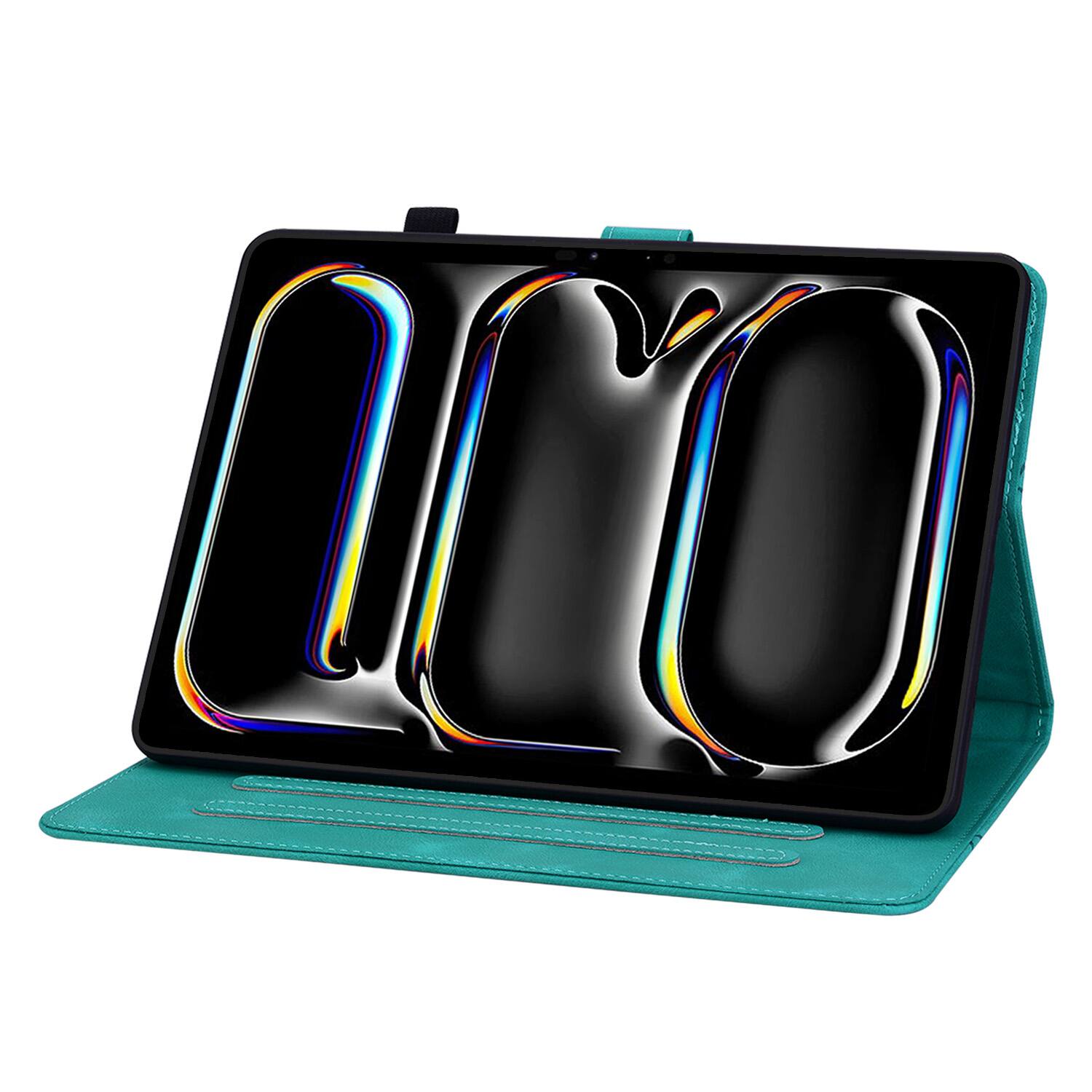 Back. Dteck - Foilo Case for Apple iPad Pro (M5) 11" 2025 & (M4) 2024,Embossed Pattern PU Leather Flip Card Holder Kickstand Cover - Green.