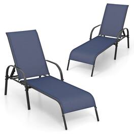 Gymax - 2 PCS Lounge Chair Chaise Adjustable Reclining Armrest Patio - Navy