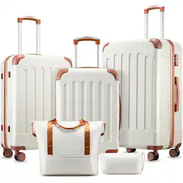 LUGGEX - Luggage Sets 5 Piece Hardside Suitcase with Wheels and TSA Approved - Lite-YY - White