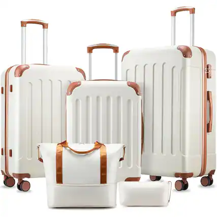 Front. LUGGEX - LUGGEX Luggage Sets 5 Piece Hardside Suitcase with Wheels and TSA Approved - Lite-YY - White.