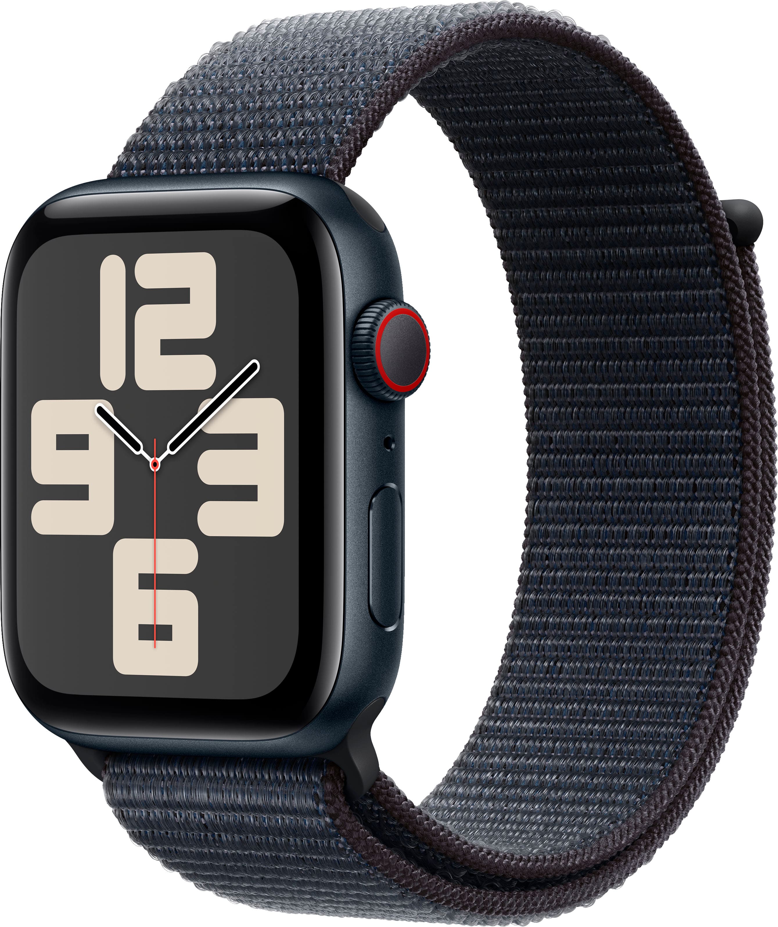 Angle. Apple - Apple Watch SE 2nd Generation (GPS+Cellular) 44mm Aluminum Case with Ink Sport Loop - Midnight.