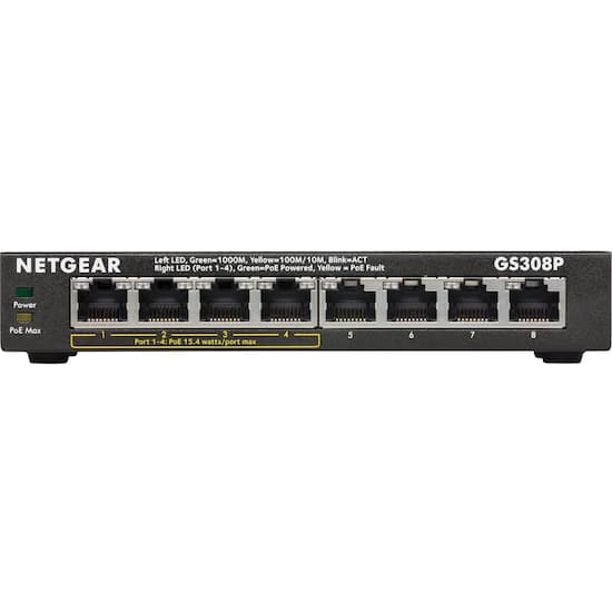 Netgear 8 Port 10 100 1000 Mbps Gigabit Unmanaged Switch Black Gs308p 100nas Best Buy