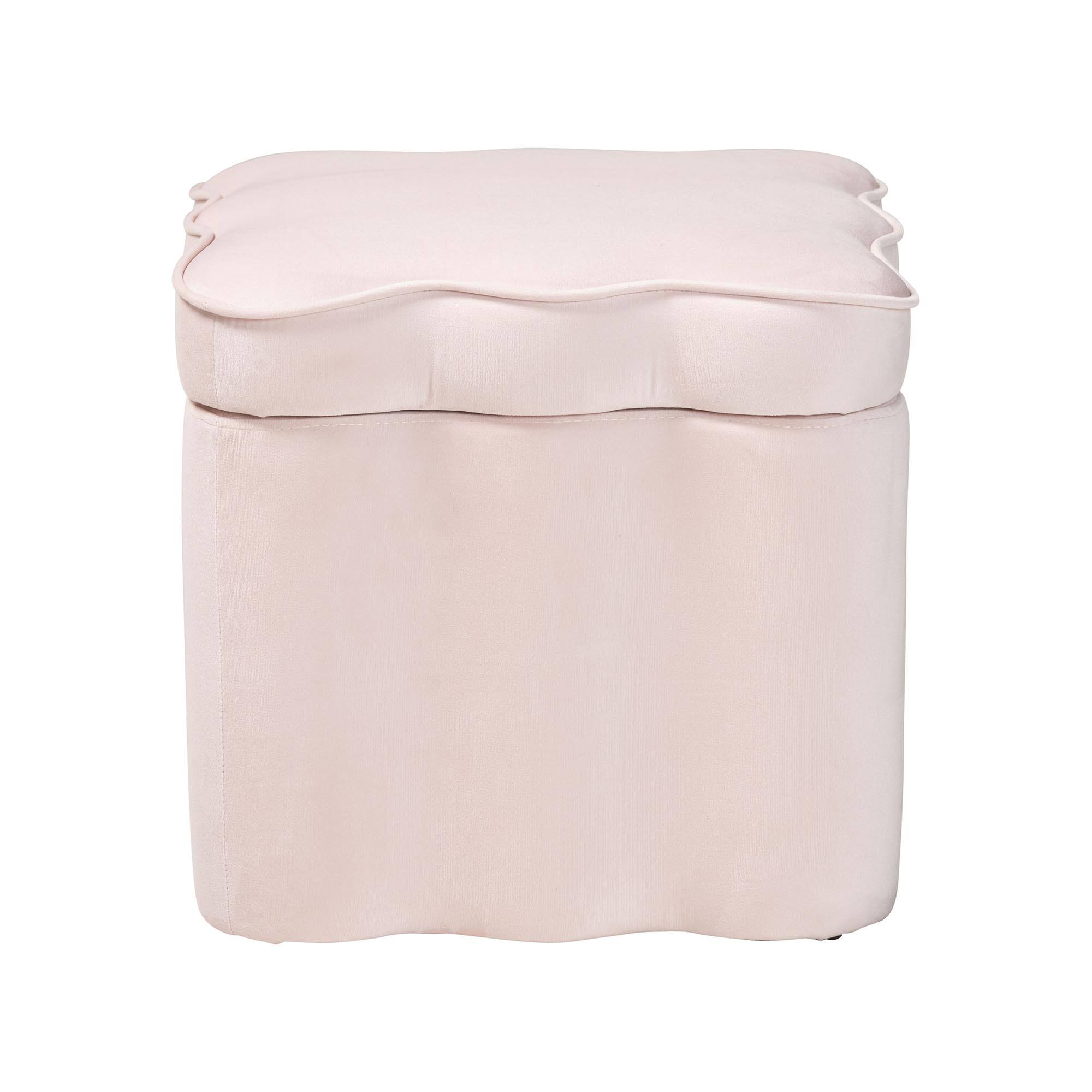 Left. Baxton Studio - Paulina Velvet Storage Ottoman - Lid Top Accent Stool with Interior Storage and Scalloped Outline - Light Pink/Black.