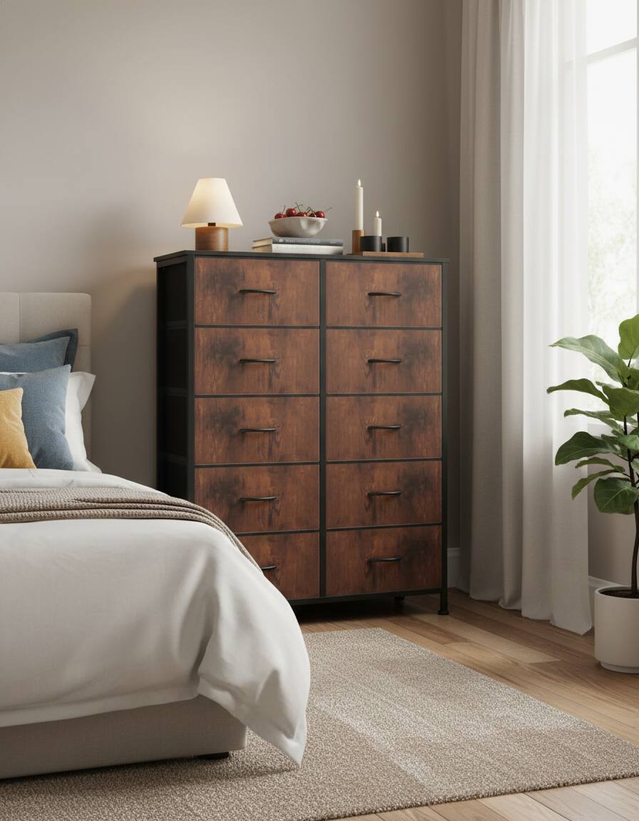 Alt View 5. AOITUN - 10 Drawer Fabric Dresser Storage Tower - Durable, Versatile, and Spacious Organizer for Bedroom - brown.