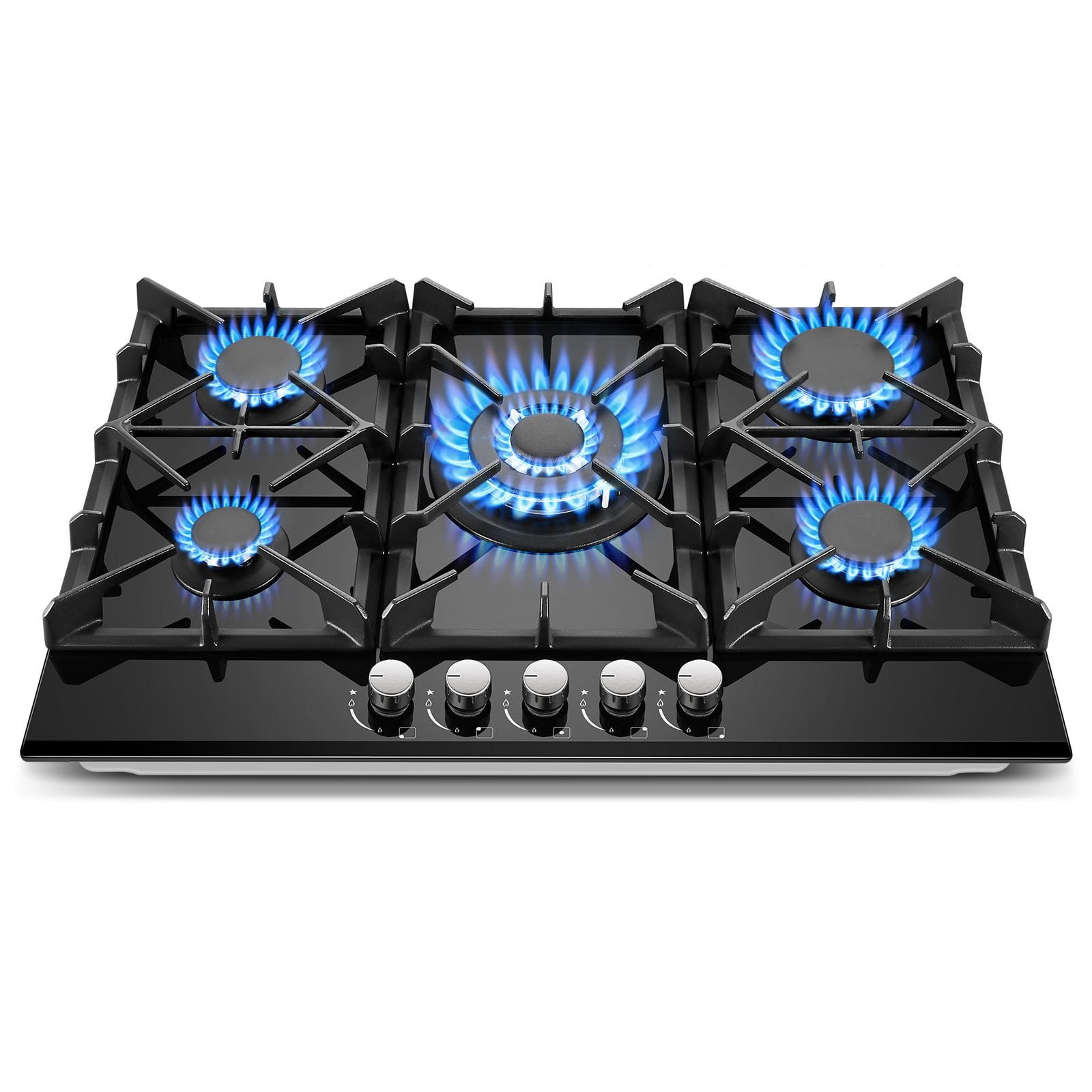 COWLOWN - 30 Inch 5-Burner Gas Cooktop Built-in Stainless Steel Hob High Efficiency Dual Fuel Thermocouple Protection - Silver