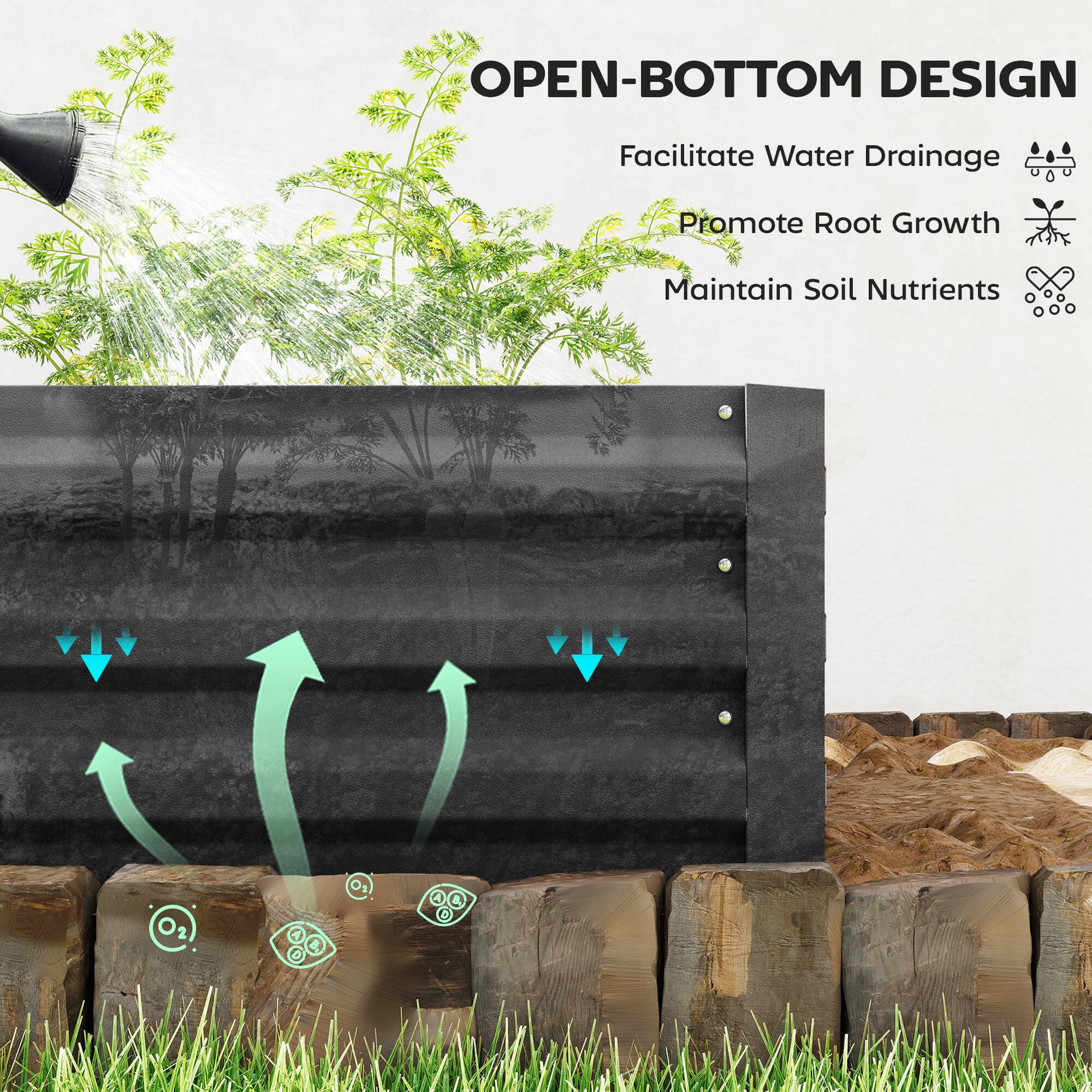 OPEN-BOTTOM DESIGN  
Facilitate Water Drainage  
Promote Root Growth  
Maintain Soil Nutrients