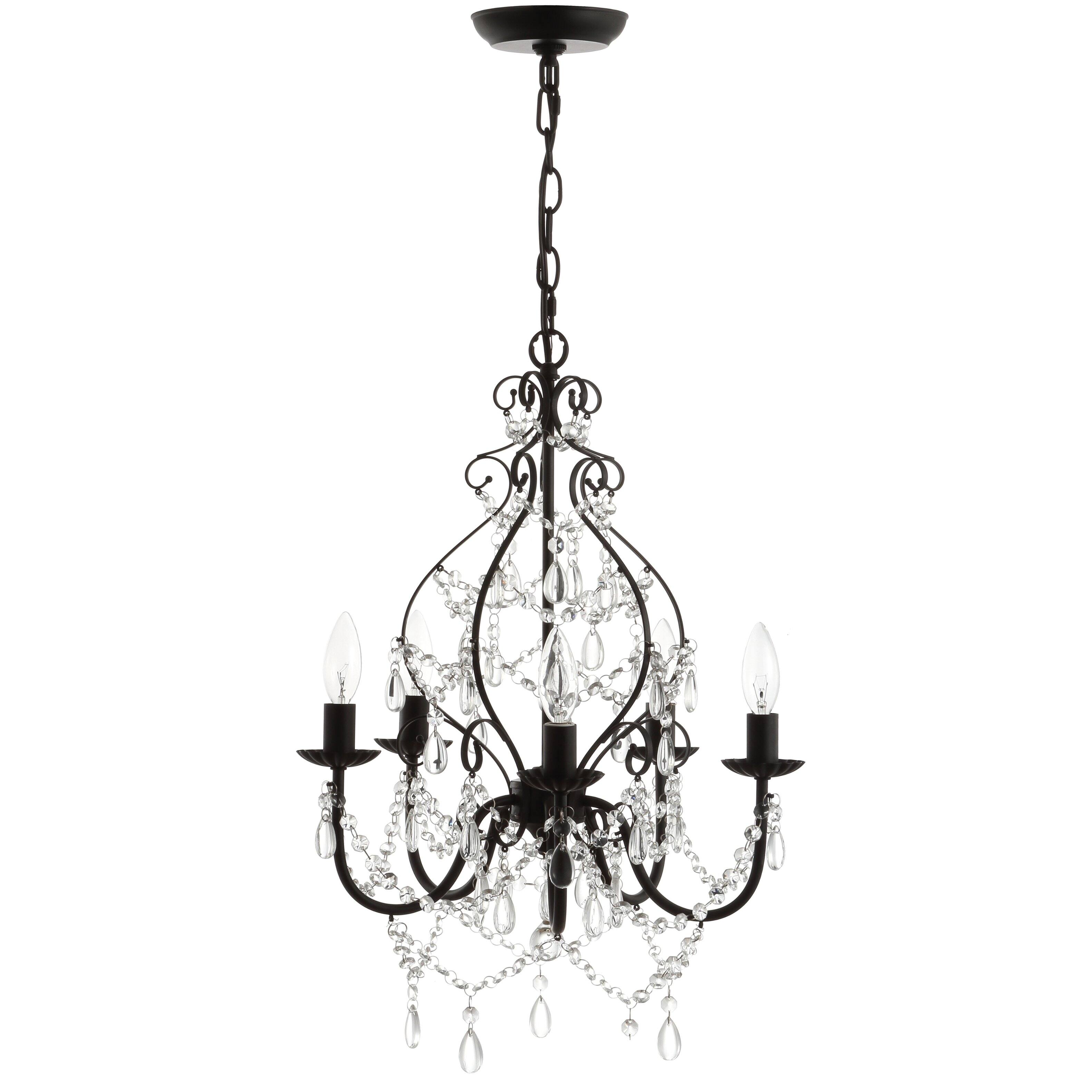 Alt View 8. Jonathan Y - Maura 5-Light 17" Crystal/Metal LED Chandelier, Black - Black/ Clear.