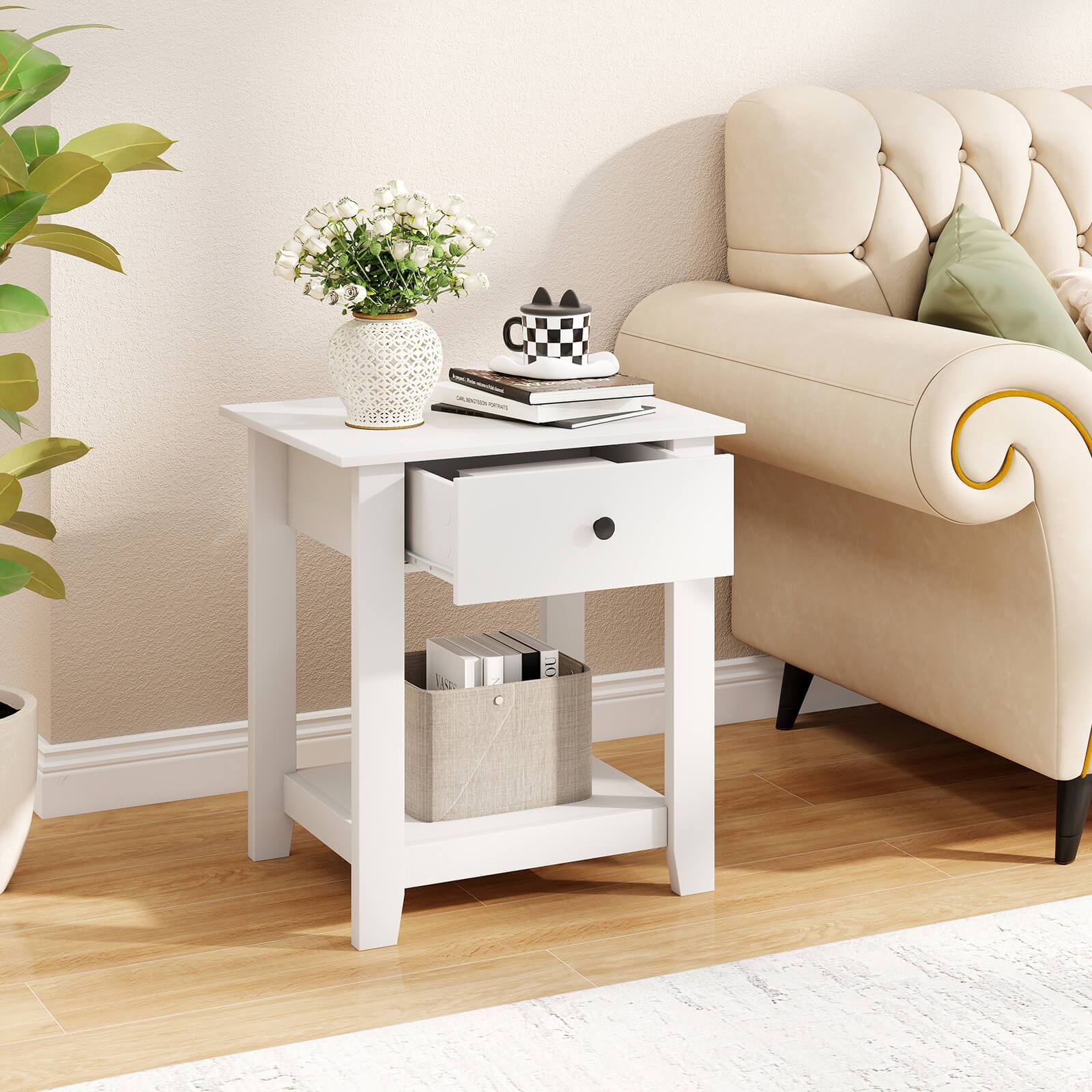 Alt View 1. Costway - Costway Nightstand with Drawer 3-Tier Modern Bedside Table with Open Shelf Storage - White.