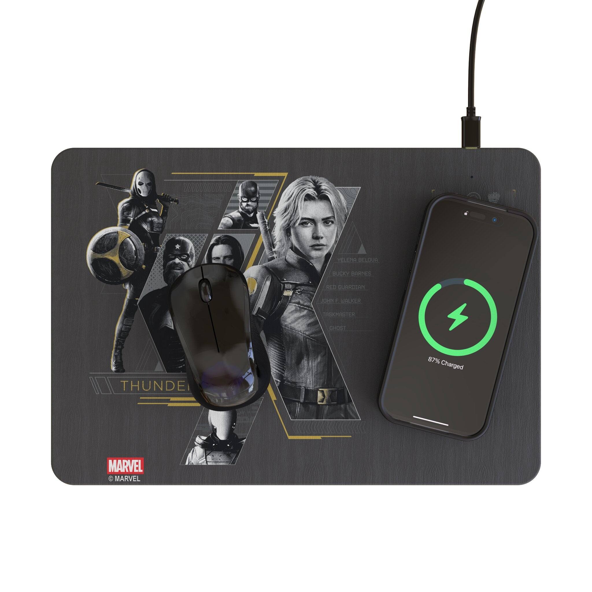 Sure, here is the corrected and grouped text from the image:

---

**Marvel**

**Veleno Belouh**  
**Bucky Barnes**  
**Red Guardian**  
**John F. Walker**  
**Taskmaster**  
**Ghost**

**Thunder**

**87% Charged**

---