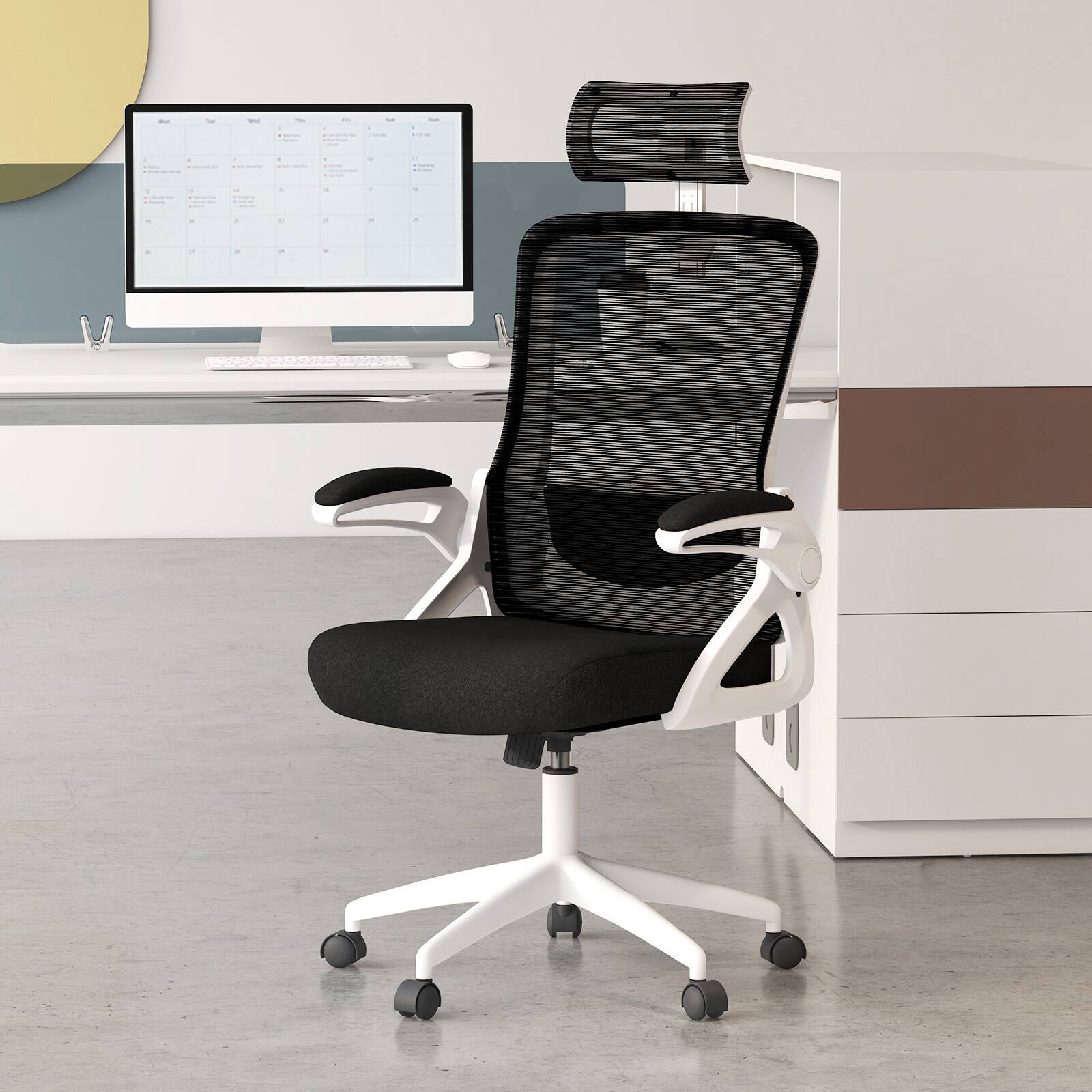 Alt View 1. Ecooso - Office Chair Adjustable Swivel Task Chair with Lumbar Support and Ergonomic Mesh Design - White.