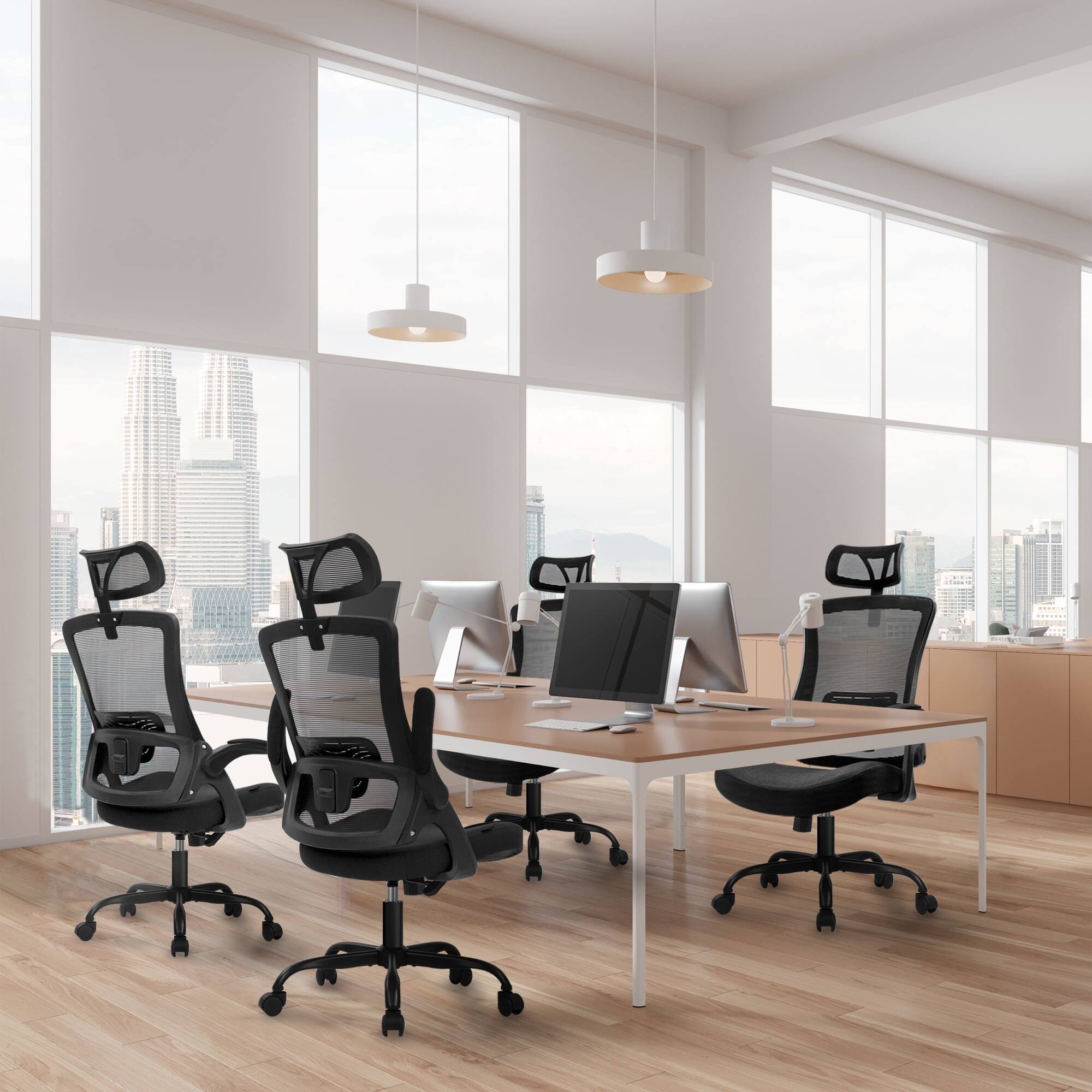 Alt View 6. Neo Chair - Office Desk Computer Mesh Chair High Back Comfy Adjustable Ergonomic Headrest Lumbar Rolling Flip-up Armrests Steel Base - Steel Base-Black.