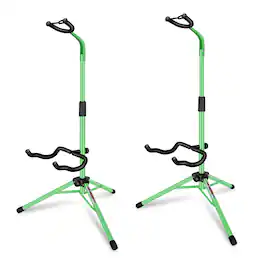 5 CORE - Guitar Stand Pair Floor Folding Holder Soporte Para Guitarra for Acoustic Electric Bass - Green