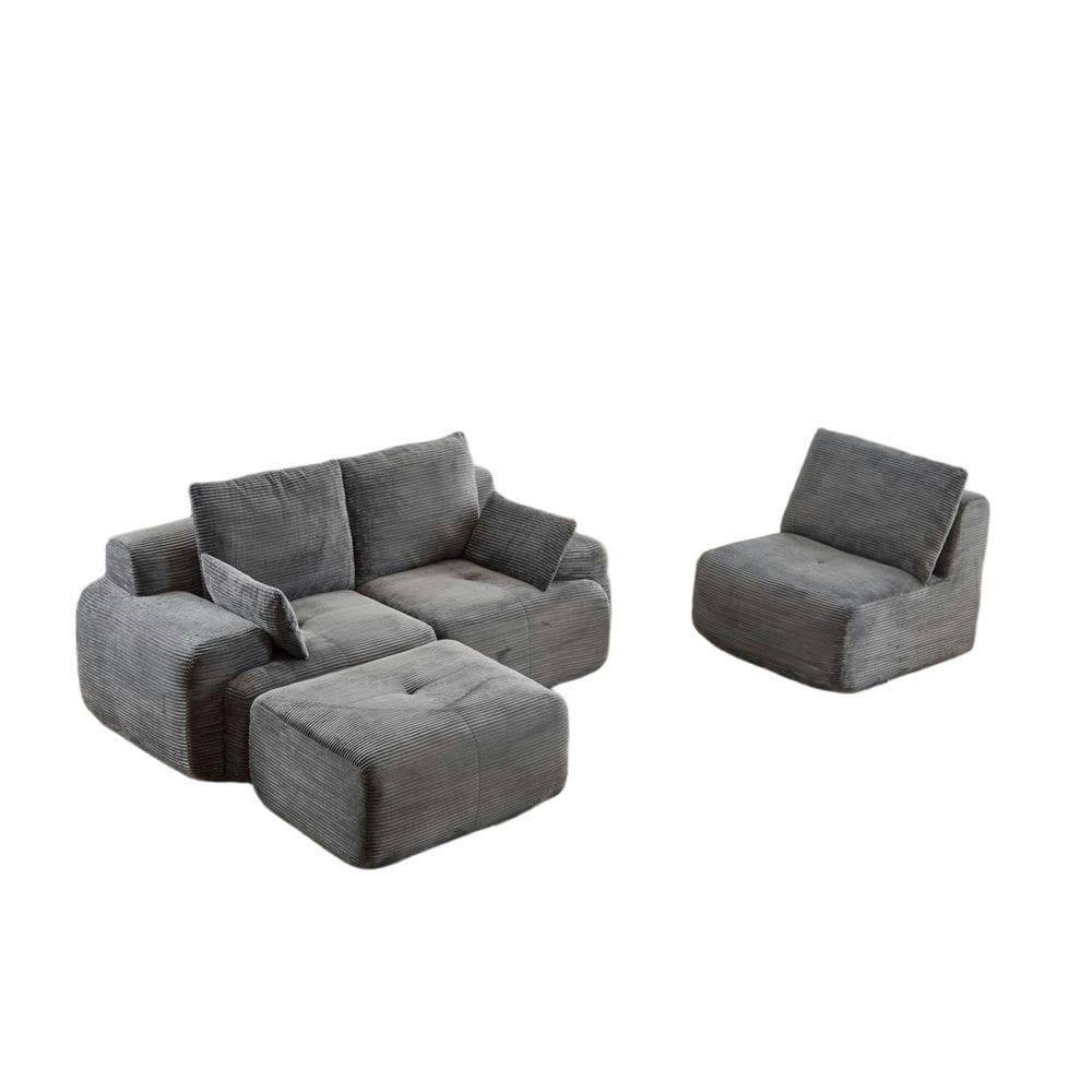 Alt View 7. Kadyn - Modern Memory Foam Compressed Sofa, Large Pet-Friendly Sectional Couches, Corduroy Fabric, Gray - Gray.