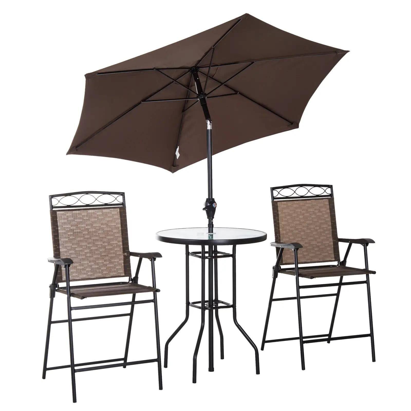 Alt View 7. Resenkos - Resenkos 4 Pieces Outdoor Patio Dining Furniture Set, 2 Folding Chairs, Adjustable Angle Umbrella, Steel, Brown - Brown.