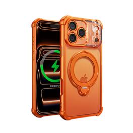 Dteck - Mag Safe Case For Apple iPhone 17 Pro Max Plating Shock-Resistant Anti-Scratch Ring Kickstand Rugged Cover - Orange