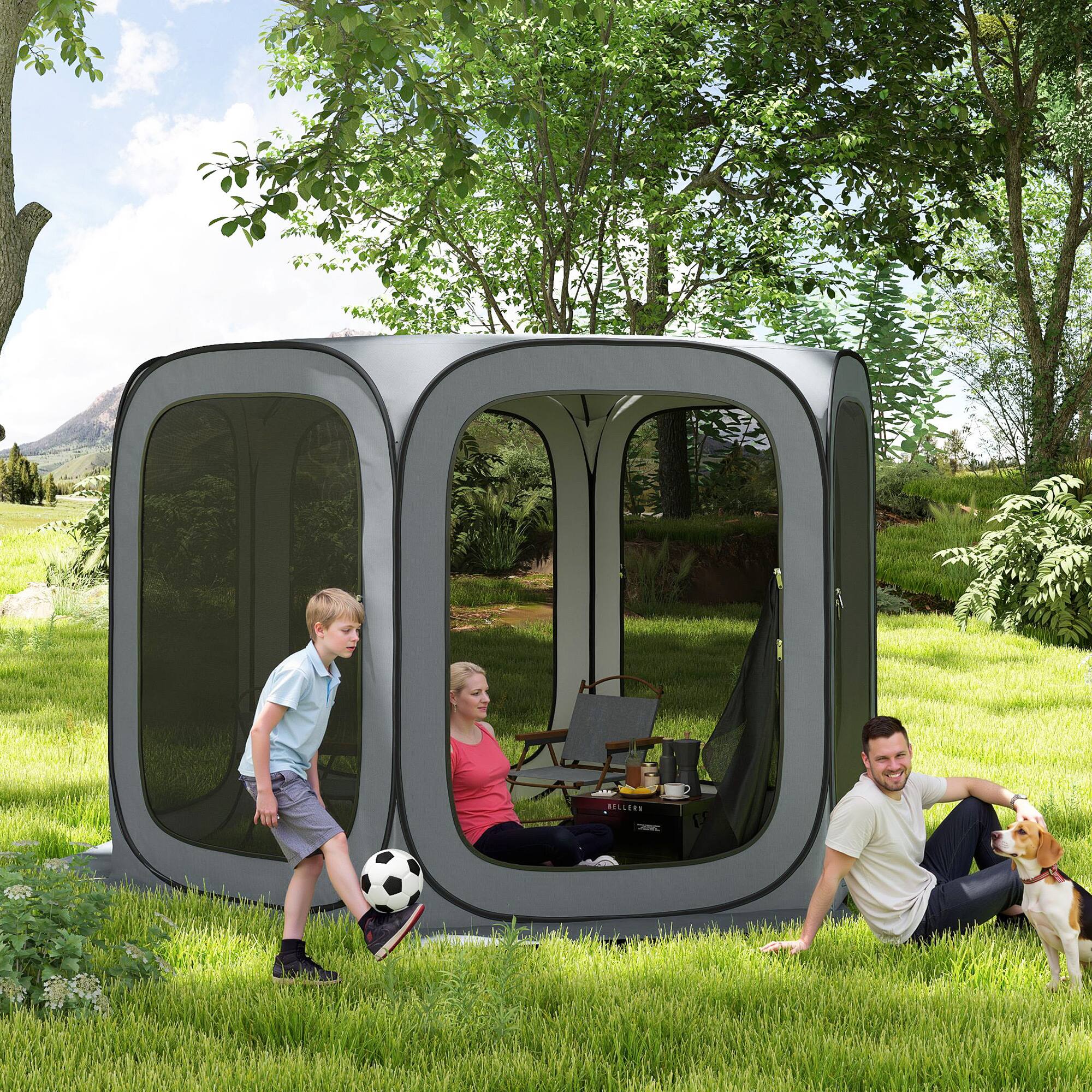 Alt View 1. Outsunny - x 11ft Pop Up Screen Tent, UPF50+ Portable Camping Gazebo Screen House with Carry Bag - Dark Gray.