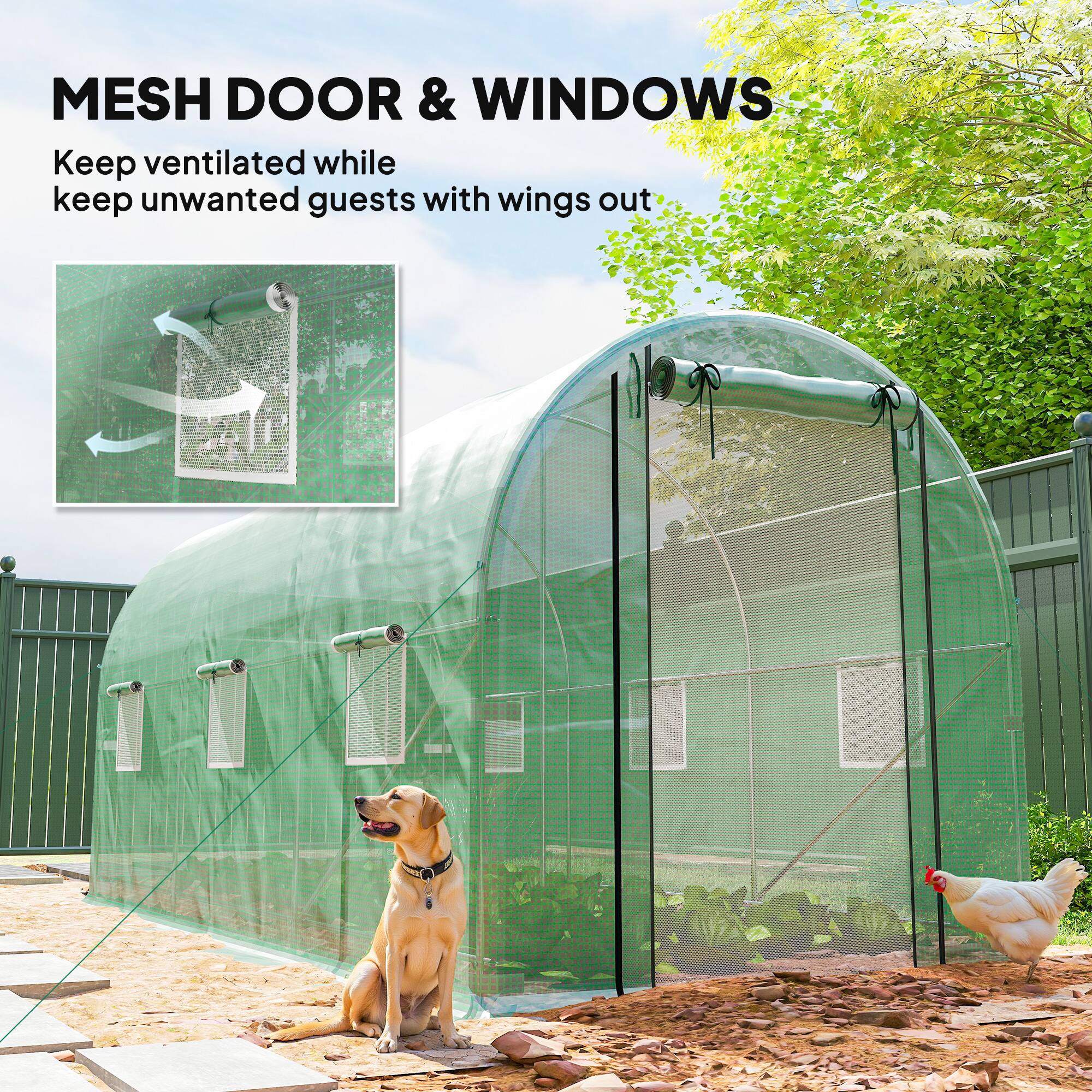 Alt View 5. Outsunny - House Greenhouse, Walk-in Tunnel Greenhouse with 2 Support Rods, Zippered Roll-up Mesh Door.